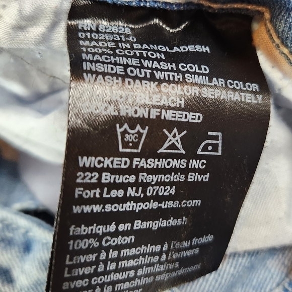 SOUTHPOLE Men 34 Denim Shorts Distressed Faded Bleached Destroyed Baggy Long Y2K - Picture 5 of 8